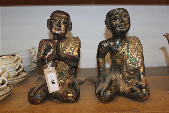 2 Burmese monk figures